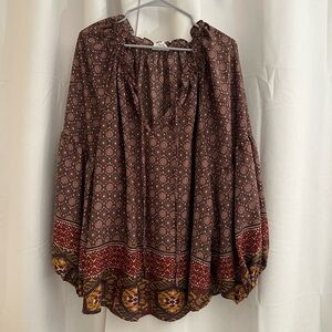 Blu Pepper Floral Patterned Blouse - Brown and Red